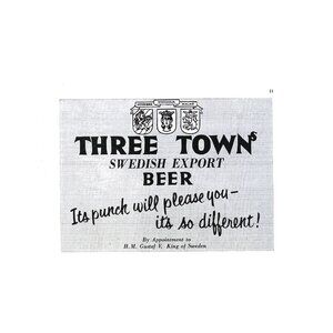 Three Town Swedish Export Beer Sweden Advertisement 1950s Vintage Print Ad